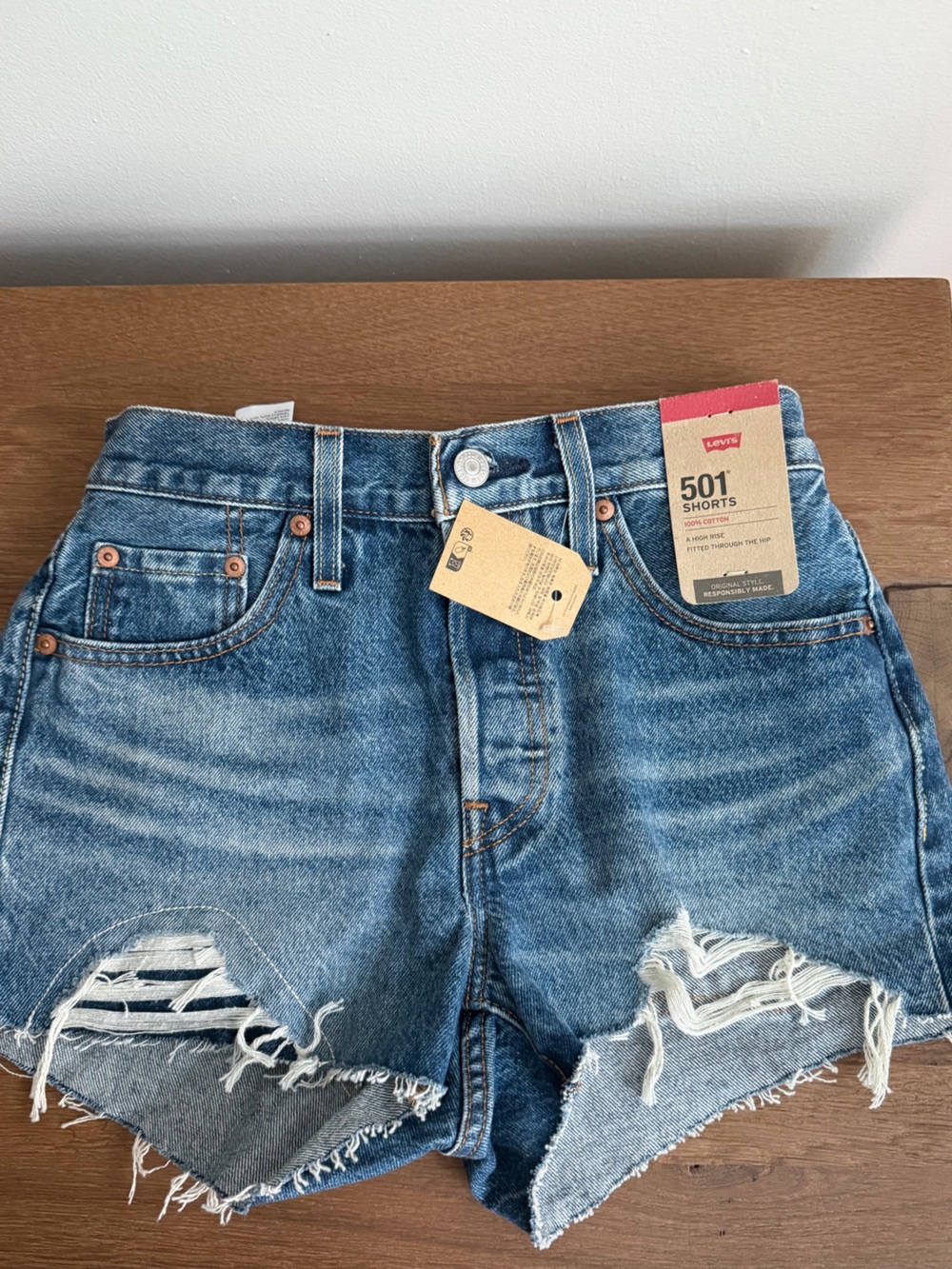 Levi's Blue Distressed 501 Cutoff Jean Shorts